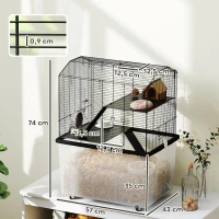 PawHut Cage hamster cage rongeur 3 étages avec roulettes plate-forme et échelle en fil d'acier 57 x 43 x 74 cm noir(m-3)