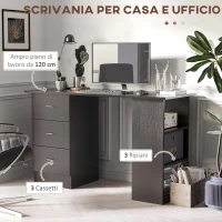 HOMCOM Scrivania PC con 3 Ripiani e 3 Cassetti per Camera e Ufficio, in Legno MDF, 120x49x72 cm, Nera(m-4)