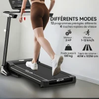 HOMCOM Tapis Roulant Elettrico Pieghevole 1-12km/h, Tapis Roulant Salvaspazio con 12 Programmi Preimpostati, Display LCD e Supporto per Tablet, per Camminata e Corsa, Compatto per Casa e Ufficio, Nero(m-4)
