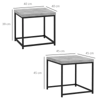 HOMCOM Lot de 2 tables gigognes tables basses carrées tables de salon cadre en acier et plateaux en bois gris(m-3)