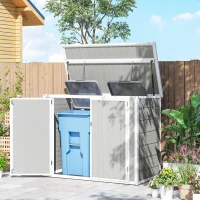 Outsunny 4.7 x 2.5FT Garden Shed, Double Bin Storage Shed with Lockable Doors, Outdoor Small Shed with Openable Lid for 2 Trash Cans, Garden Tools, Light Grey(m-10)