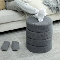 HOMCOM Hocker, rond, teddyfleece, metalen frame, tot 120kg, Φ40x45H cm, Donkergrijs(m-6)