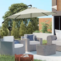 Outsunny Ombrellone a Braccio a 8 Stecche con Base a Croce, in Alluminio, Metallo e Poliestere, Ø3x2.6 m, Crema(m-10)