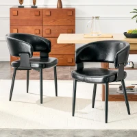 Lot de 2 chaises de salle à manger style mid-century, design tonneau, haute densité ergonomique, 46.5x48x77.3 cm, Noir(m-1)