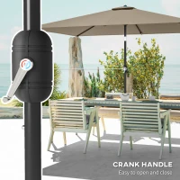 Outsunny Garden Parasol, Parasol Umbrella with Crank Handle, Tilt Function, Polyester Canopy, Khaki(m-7)