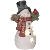 HOMCOM Kerstdecoratie, Sneeuwman met Vogel, 4 warmwitte LEDs, op batterijen, 25 x 15,5 x 38 cm(m-10)