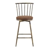 Tabouret de bar style Windsor en métal, assise ronde rembourrée, 39x39x96 cm, Marron(m-2)