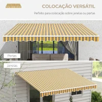 Outsunny Toldo Manual Retrátil 350x250 cm com Manivela de Metal Impermeável e Anti-UV para Jardim Terraço Janelas Cinza e Amarelo(m-6)