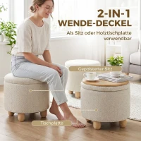 HOMCOM Opberghocker, ronde zitkruk met deksel, linnenlook, voor woonkamer en slaapkamer, 38,5 x 38,5 x 33,5 cm, beige(m-4)