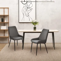 HOMCOM Set Of 2 Quilted PU Leather Dining Chairs w/ Metal Frame 4 Legs Foot Caps Home Seating Modern Stylish Executive Dark Grey(m-4)