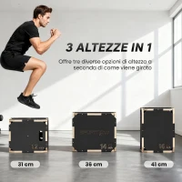 SPORTNOW Plyo Box in Legno 3 in 1, Box Pliometrico per Salti Antiscivolo con Maniglie per Allenamento in Casa Palestra, 41x36x31 cm, Nero(m-5)