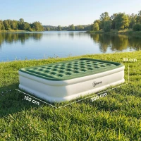 Outsunny Inflatable Mattress, Double Air Bed with Built-in Electric Pump, 3 Mins Inflation, Flocked Surface, Dark Green(m-3)