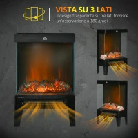 HOMCOM Camino Elettrico 1000W / 2000W con Fiamma LED Realistica e Controllo Temperatura, 40.5x20x62 cm, Nero(m-5)