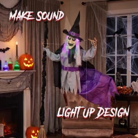 HOMCOM 200cm Life Size Animated Flying Witch Halloween Decorations Outdoor Indoor, Scary Halloween Animatronics Decor(m-6)