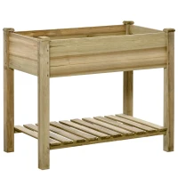 Outsunny Verhoogd Bloembed, Verhoogde Houten Plantenbak met Onderste Plank, Robuuste Constructie, Afvoergaten, 91L x 51B x 76H cm, Groen(m-1)