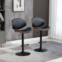HOMCOM, Set de 2 Scaune de Bar, Cu Spătar Reglabile pe Înălțime, PU, oțel, 53x52x96-116 cm, Negru(m-10)