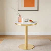 Table d'appoint ronde moderne, stabilité optimale et un gain de place, 60x60x74 cm, Blanc+Doré(m-1)