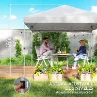 Outsunny Carpa Plegable Pop-up 3x3 m con Pared Lateral UPF50+ Altura Ajustable Empuje Central Bolsa de Transporte Blanco(m-8)