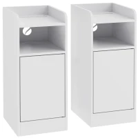 HOMCOM Slim Bedside Table Set of 2 with Charging Station, Narrow Bedside Cabinet with Adjustable Shelf, White(m-1)