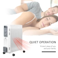 HOMCOM 2500W Oil Filled Radiator, 11 Fin, Portable Electric Heater with 3 Heat Settings, Safety Cut-Off and Wheels, White(m-8)