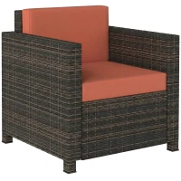 Outsunny PE Rattan Garden Armchair with Cushion - Mixed Brown/Orange(m-1)