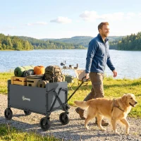 Outsunny 180L Festival Trolley on Wheels, Folding Compact Camping Trolley Cart with Adjustable Handle, 120 KG Capacity for Garden, Beach, Fishing, Grey(m-2)