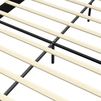 HOMCOM Estructura de Cama 160x200 cm con Somier de Madera Acolchada en Efecto Lino y 9 Patas de Acero Beige(m-8)