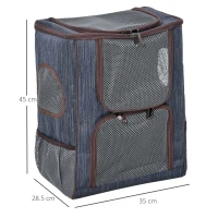 PawHut Zaino per Gatti Trasportino per Cani in Oxford, Cuscino Rimovibile e Lavabile, Inserti Rete Traspirante, 35x28.5x45cm, Blu Marrone(m-3)