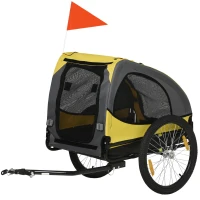 PawHut Remorque de vélo pour chien avec fenêtres en maille réflecteurs et drapeau de sécurité 140 x 71 x 83 cm jaune(m-12)