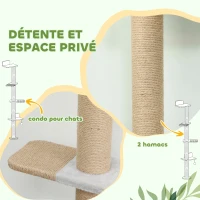 PawHut Étagères Murales pour Chat 180 cm, 4 Plateformes d'Escalade, Poteau à Griffer en Jute et Jouet Suspendu, Gris Clair(m-6)