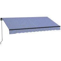 Outsunny Zonneluifel Luifel voor Terras, incl. Handkruk, weerbestendig, 247 cm x 295 cm, Blauw + Wit(m-11)