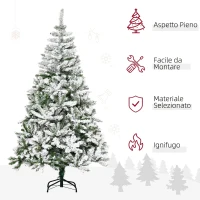 HOMCOM Albero di Natale Innevato Alto 180 cm con 750 Rami Ignifughi e Base in Acciaio, Verde(m-4)