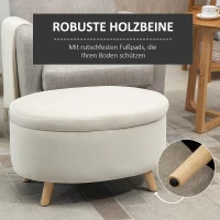 HOMCOM Opbergbank met fluweeloptiek, Ovale Vorm, Hocker, tot 80 kg, 71 x 51,5 x 42 cm, Beige(m-6)