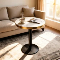 Table d'appoint ronde, plateau anti-rayures facile à nettoyer, 60x60x74 cm, Blanc(m-4)