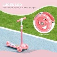 AIYAPLAY Patinete Infantil Patinete con 3 Ruedas Luces LED Altura Ajustable Carga 25 kg 52x29x63-76 cm Rosa(m-6)