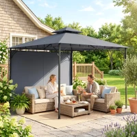 Outsunny Tuinpaviljoen 3,2x3,2 m stevig winterbestendig met uitschuifbaar dak, dubbel dak donkergrijs(m-9)