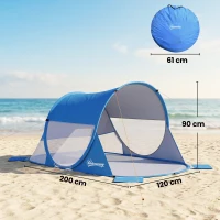 Outsunny Abri de plage tente de plage pliable pop-up automatique instantané protection UV fenêtre arrière grand tapis de sol bleu ciel(m-3)