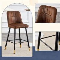 Lot de 2 tabourets de bar hauteur, design moderne et confortable, dossier incurvé et repose-pieds, 42x45x100 cm, Marron+Noir(m-6)