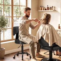 HOMCOM Scaun Salon cu Rotile, PU, Înălțime Reglabilă, Șezut Căptușit și Spătar, Rotativ, 34,5x34,5x87,5 cm, Negru(m-4)