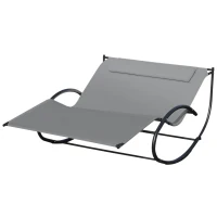 Outsunny Double Sun Lounger, Rocking Lounger Sunbed Daybed with Armrest and Headrest Pillow, for Two, For Outdoor Patio Garden, Grey(m-10)