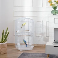 Pawhut Cage à oiseaux volière avec mangeoires perchoirs plateau excrément amovible cage pour canaris perruches perroquets 46,5 x 35,5 x 92 cm blanc(m-10)