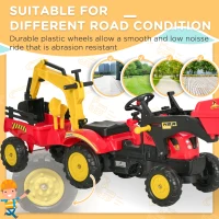HOMCOM Ride On Tractor for Kids, 3 in 1 Ride On Excavator Toy Car with Adjustable Bucket, Digger and Removable Trailer, Pretend Play Construction Truck for 3-6 Years(m-8)