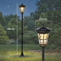 Outsunny Lot de 2 Lampadaires Solaires 1,86 m pour Jardin, Lampes de Rue en Acier Inoxydable à Hauteur Réglable Noir(m-3)