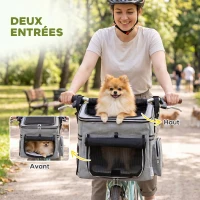 PawHut Panier de Vélo Avant Portable pour Chiens Chats, Laisse de Sécurité, Couvercle Détachable, 33x26x35cm, Gris Clair(m-7)