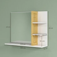 HOMCOM Bamboo Panel Bathroom Mirror, with Shelves - White(m-3)