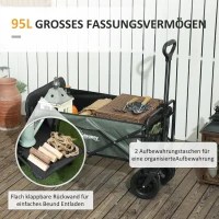 Outsunny Tuinwagen 120 kg Draagvermogen, Opvouwbare Transportkar met Afneembaar Zeil, Handvat, Wielen, 95 Liter, Groen(m-4)