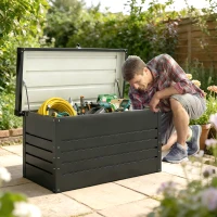 Outsunny Coffre de rangement métal boîte de jardin 350L double vérins à gaz  verrouillable pour coussins outils gris anthracite(m-2)