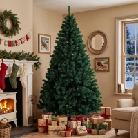 HOMCOM Árbol de Navidad de Abeto 230 cm con Ramas Articuladas 1300 Puntas de PVC Ignífugo Montaje Rápido Soporte de Acero Verde(m-2)