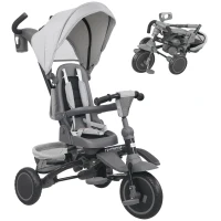 AIYAPLAY Triciclo per Bambini 6 in 1 con Maniglione di Spinta e Sedile Girevole, 111.5x52x98 cm, Grigio(m-1)