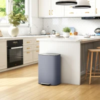 HOMCOM 50L Kitchen Bin with Soft-Close Lid and Stay-Open Function, Stainless Steel Pedal Bin with Removable Inner Bucket, Carry Handle for Kitchen, Office, Home, Grey(m-10)
